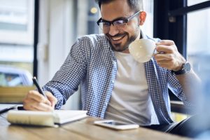 Cheerful,Male,Journalist,In,Trendy,Glasses,Happy,To,Finishing,Work