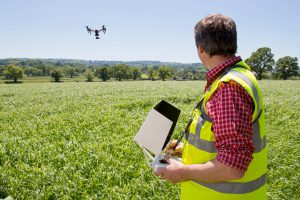 Farmer,Flying,Drone,To,Survey,Crop,In,Field
