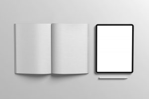 White,Plain,Empty,Blank,Open,Spread,Magazine,With,Ipad,Pro