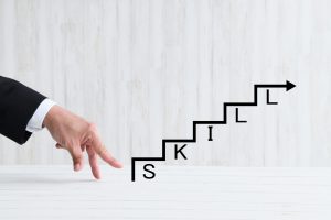 Business,Man's,Hand,And,Flowchart,With,Skill,Word
