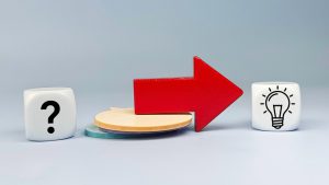 Red,Directional,Arrow,Moving,From,Question,Mark,To,Light,Bulb